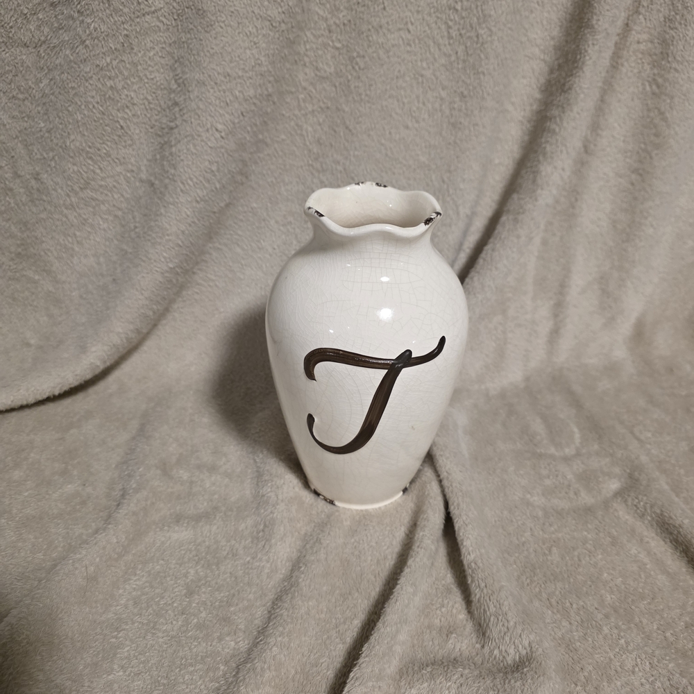 Elegant Cream Vase with Monogram